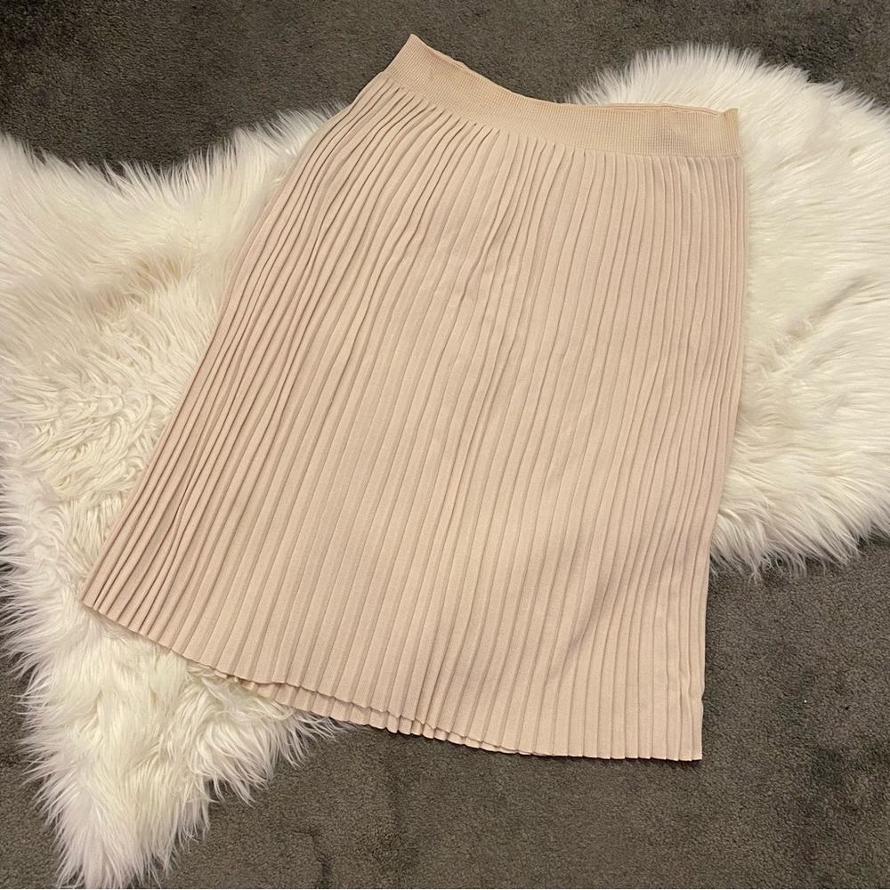 Zara Blush Pink Pleated Knit Midi Skirt